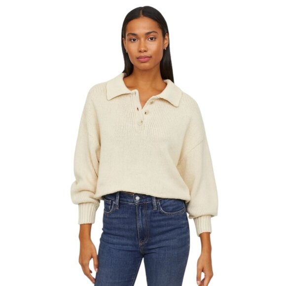 Zara Ivory Cropped Collared Chunky Knit Oversized Sweater - Picture 1 of 13